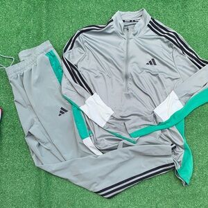 adidas Light Gray Track Set with Teal and Black Accents